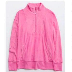OFFLINE By Aerie XL Barbie Pink Terry Cloth Quarter Zip Pullover Sweatshirt